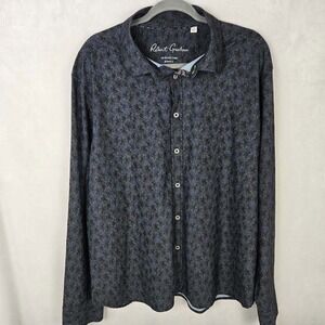 Robert Graham Mens 2XL Navy Blue Floral UV Protection Stretch Outdoor Button L/S